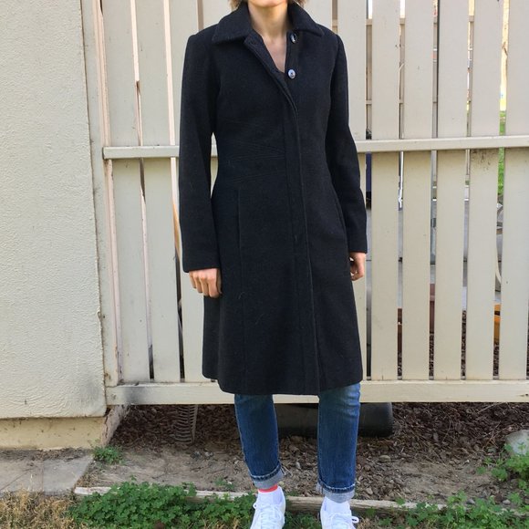 VINTAGE Dark Grey knee-length wool coat - Picture 2 of 3